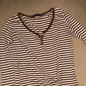 Brandy Melville Brown and White Striped Long Sleeve Top